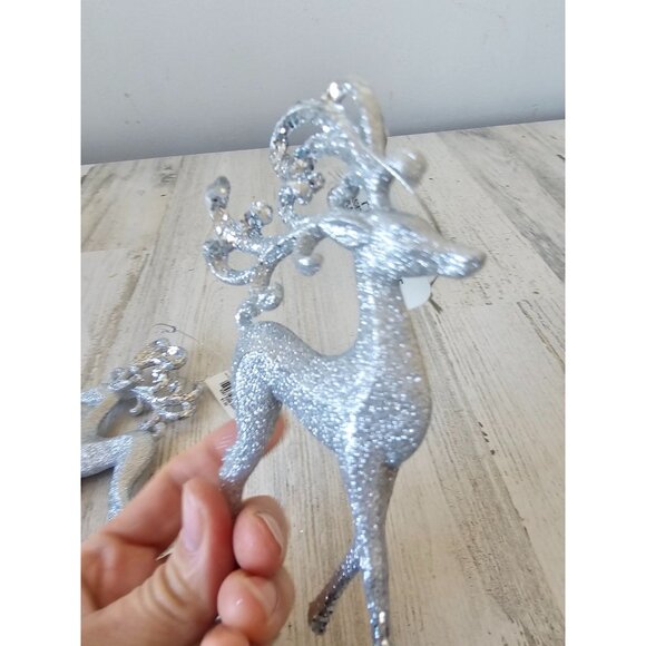 Macys Holiday Lane silver reindeer deer ornament glitter Xmas tree set - Picture 7 of 8